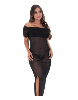 Long Nightgown with Sheer Mesh - Dayse